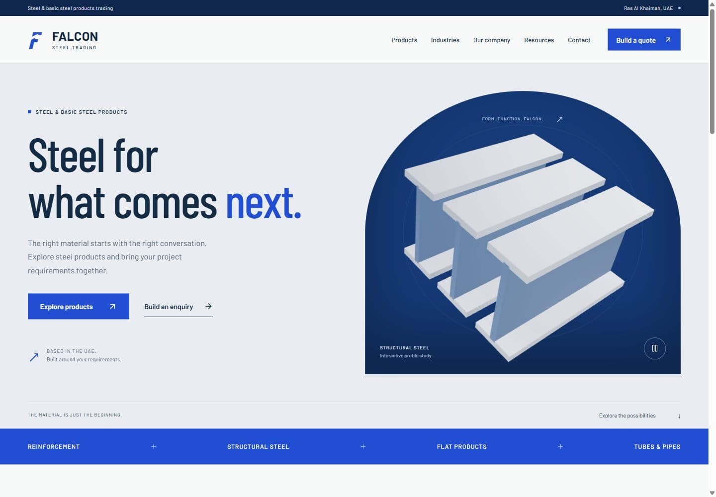 Live website preview of Falcon Steel Trading