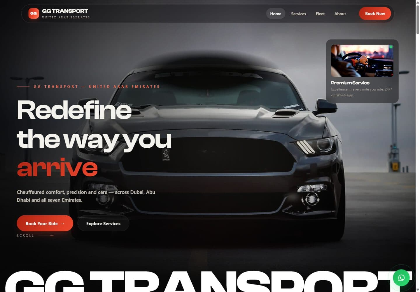 Live website preview of GG Transport